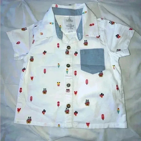 NWOT Disney Mickey Mouse Popsicle Print Button Down Baby Shirt 9-12 Months - Picture 1 of 6